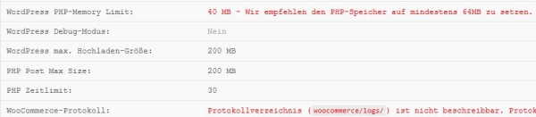 WooCommerce Systemstatus