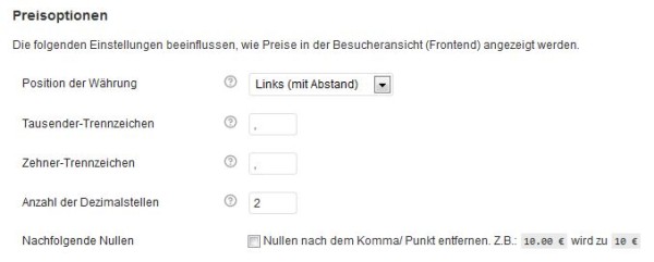 WooCommerce Einstellungen - Preisoptionen
