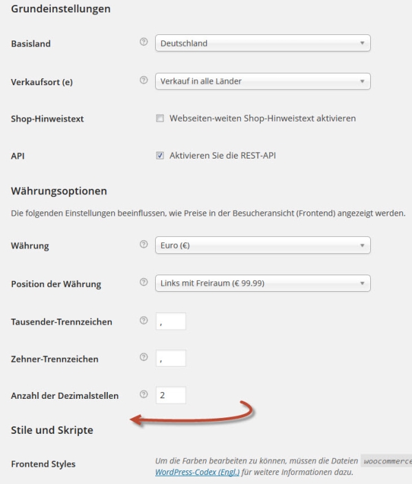 WooCommerce Einstellungen im Backend