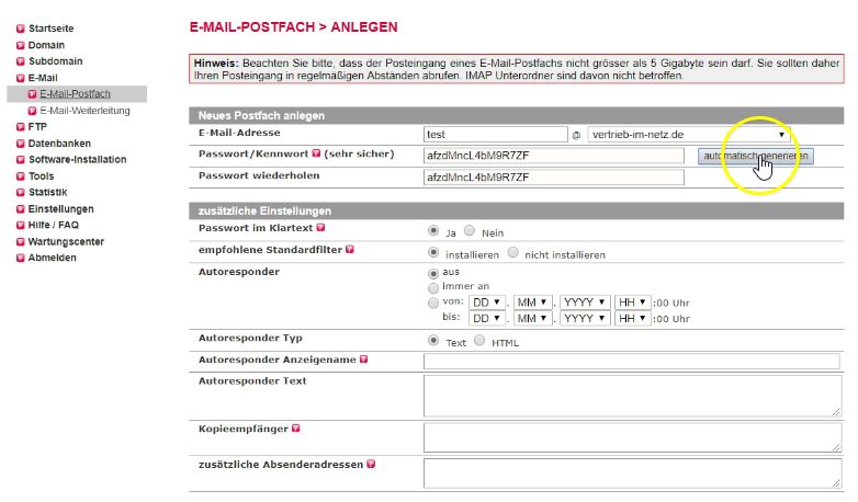 E-Mail Postfach unter all-inkl.com anlegen