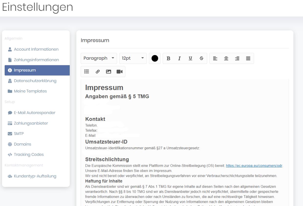 EZ Page - Globales Impressum