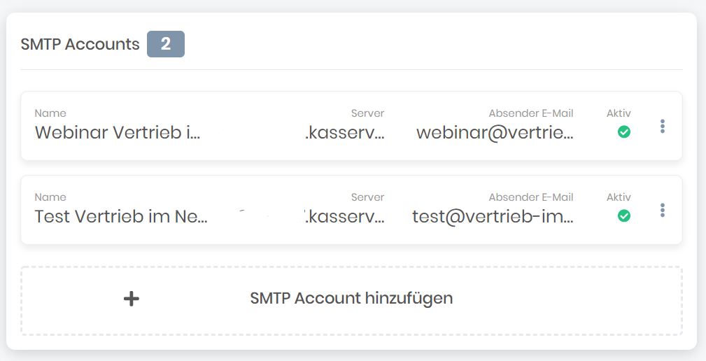 EZ Page Einstellungen - neuer SMTP Account