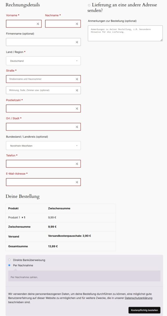 woocommerce deutsch - einseitiger checkout